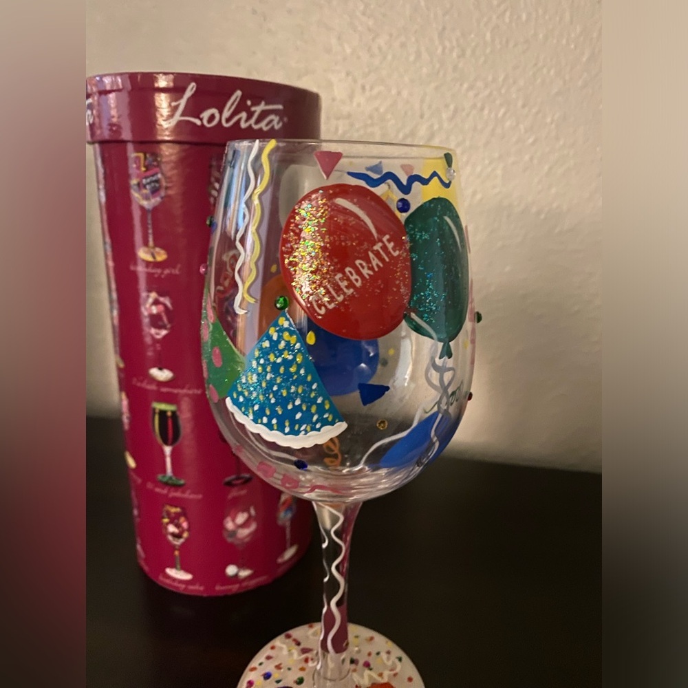 Lolita “Celebrate” Hand Painted Wine Glass 15oz | NIB | Collectible Party Glass - Picture 3 of 6